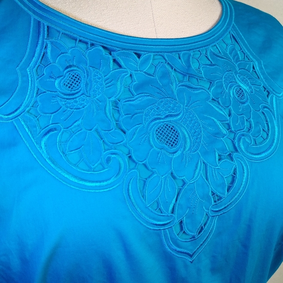 Talbots Embroidered Sateen Fit-and-Flare Dress - Picture 7 of 14